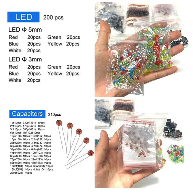 1818PCS Common Capacitors Resistors Capacitors T0-92 LED Transistors PCB Board DIP-IC RM065 diodes Electronic Components Kit