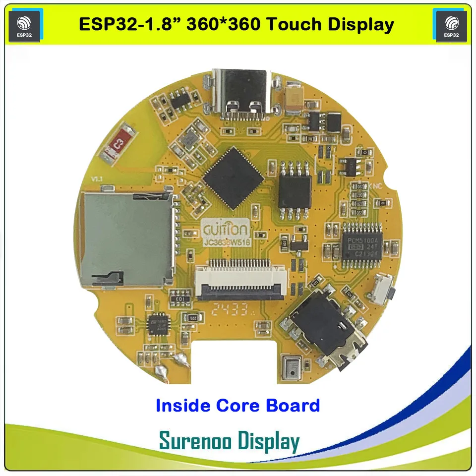 Guition HMI W5 ESP32-S3 1.85 360x360 IPS Touch LCD Display Module LVGL WIFI AIDA64 Secondary Screen Video Player Photo-Frame MP3