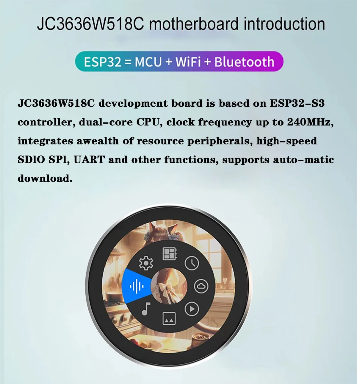 Guition HMI W5 ESP32-S3 1.85 360x360 IPS Touch LCD Display Module LVGL WIFI AIDA64 Secondary Screen Video Player Photo-Frame MP3