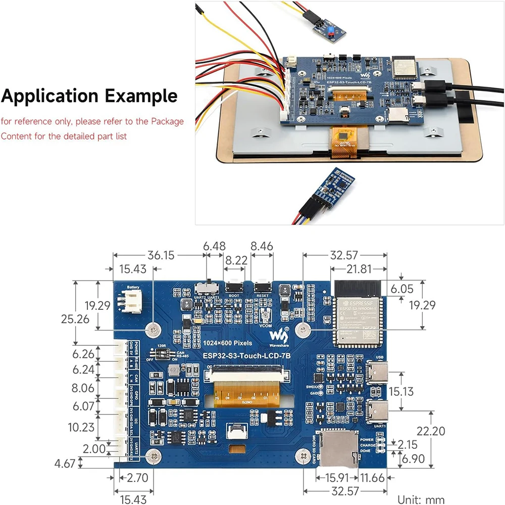 Waveshare ESP32-S3 7.0 inch 1024x600 LCD Development Board ESP32 Display Touchscreen LVGL GUI for Arduino IDE ESP-IDF PlatformIO