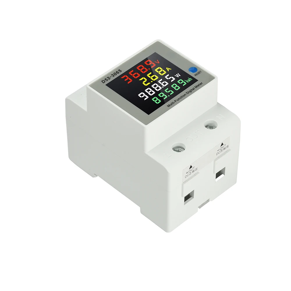 D52-3065 DIN Rail Electric Energy Meter DC14-600V 63A Voltage Current Power Monitor with LCD Display for Electrical Tool
