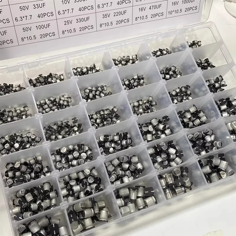 1500pcs 1UF-1000UF 6.3V-50V SMD Aluminum Electrolytic Capacitors Kit SMD Sample Box
