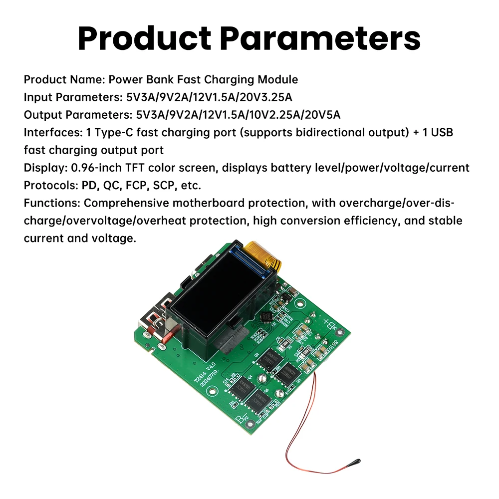 100W Fast Charging Module PD Quick Charge Power Bank Mainboard with TFT Color Display for DIY Portable Charger