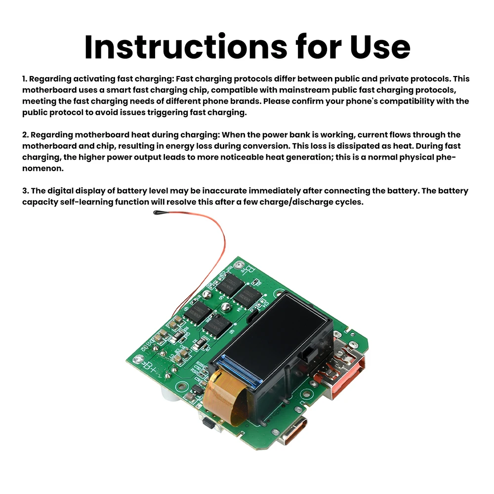 100W Fast Charging Module PD Quick Charge Power Bank Mainboard with TFT Color Display for DIY Portable Charger