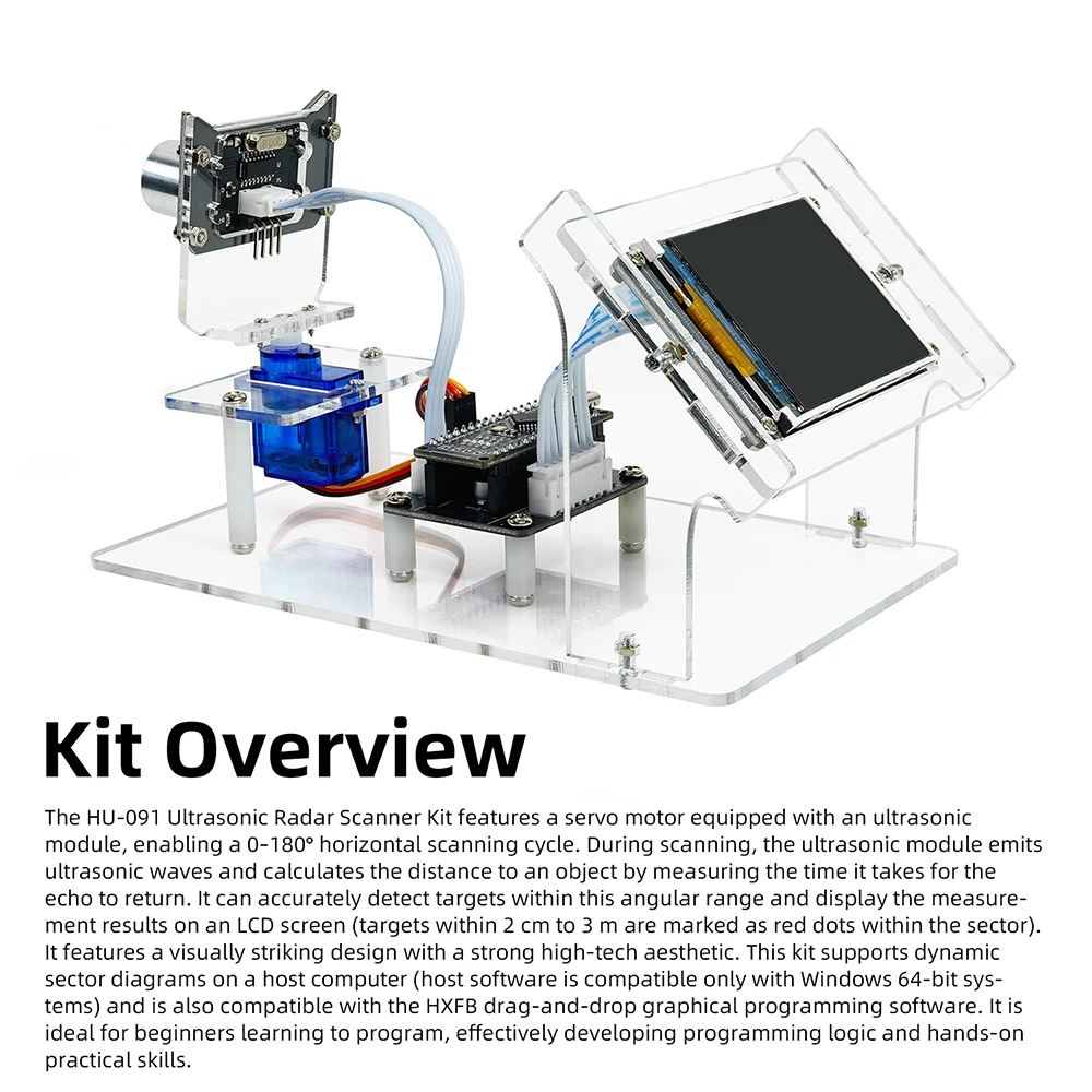 Ultrasonic Radar Scanner Sensor Module DC 5V DIY Kit HXFB Graphical Program Support Arduino Distance Detection for Student Learn