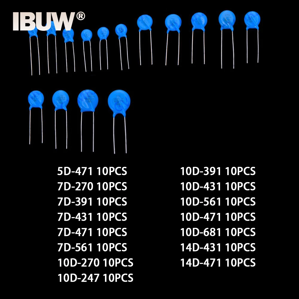 15Values Varistors 150PCS 10D471 10D681 14D431 5D471 7D270 7D391 7D431 7D471 7D561 10D270 10D241 10D391 10D431 10D561