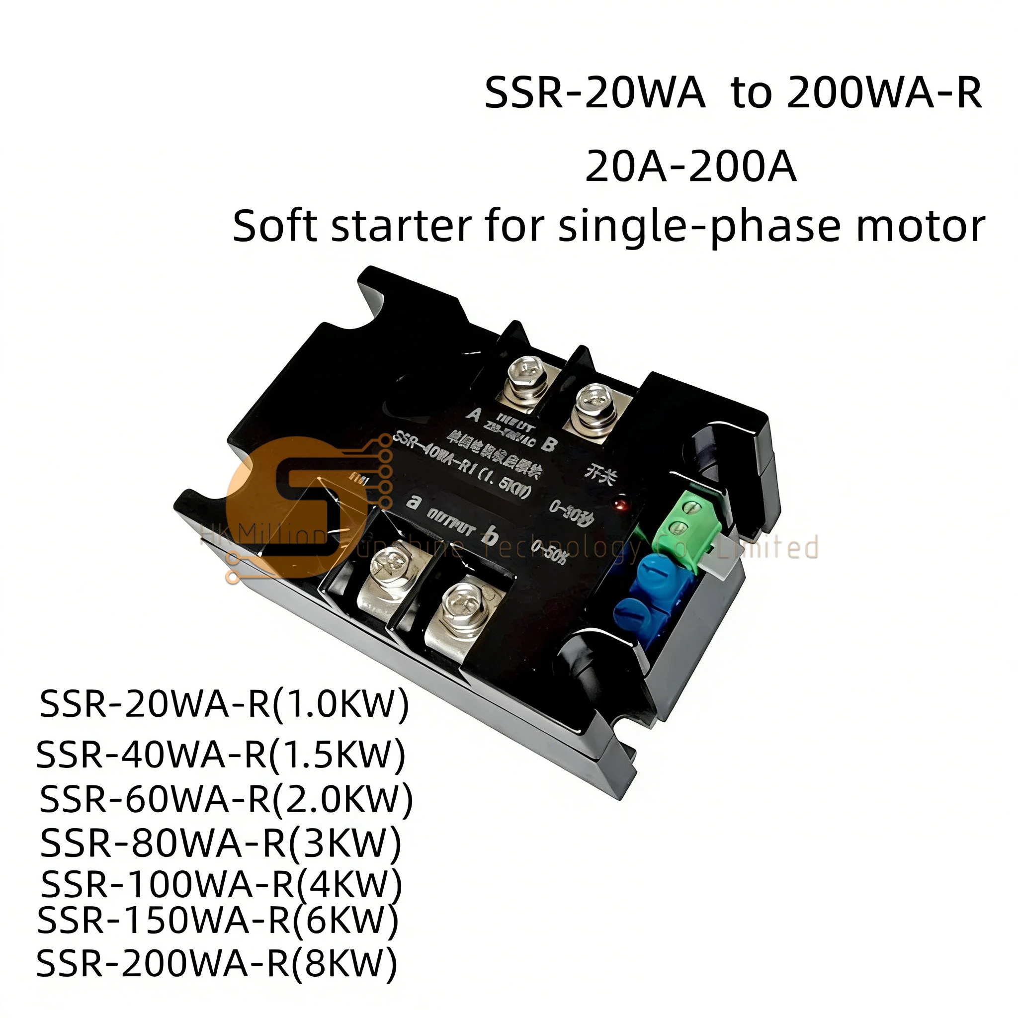 220V Single-Phase Intelligent Motor soft Starter Soft Start Module Soft Start 50-60HZ Compatible 2/3/4/ 6/ 8KW SSR-100WA-R(4KW)