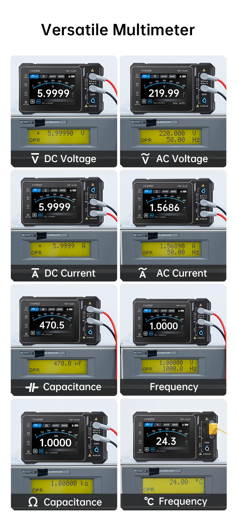 FNIRSI TMP-610S 3-in-1 Digital Multimeter 4.5 Digit 60000 TRMS Counts 10MHz Oscilloscope 50KHz DDS Signal Generator
