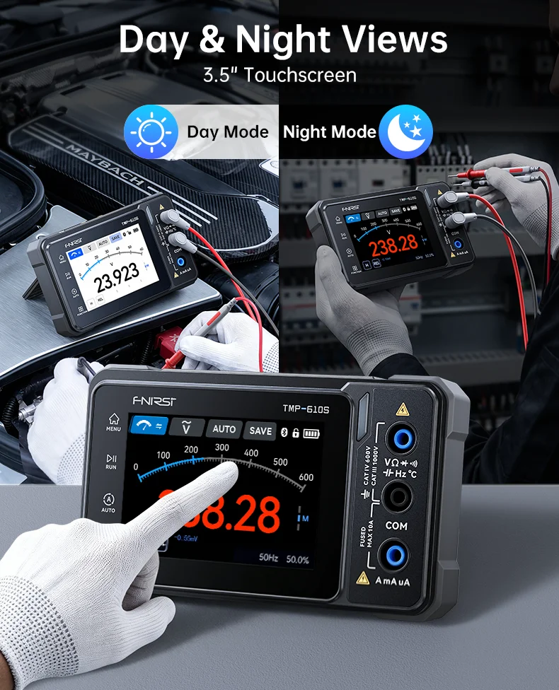 FNIRSI TMP-610S 3-in-1 Digital Multimeter 4.5 Digit 60000 TRMS Counts 10MHz Oscilloscope 50KHz DDS Signal Generator