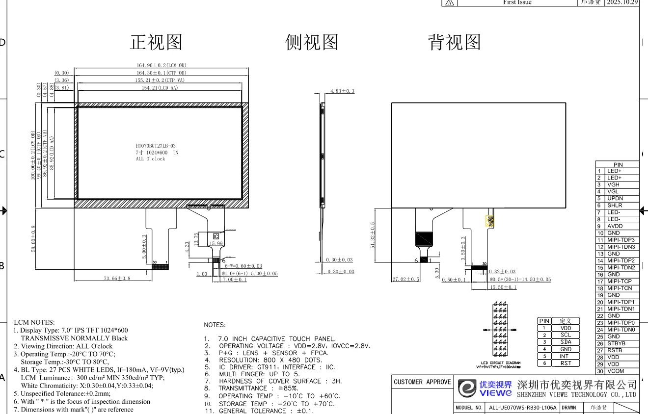 ESP32-P4 Development Board 7.0" 1024x600 IPS Touch Display for Industrial HMI, AI IoT Projects
