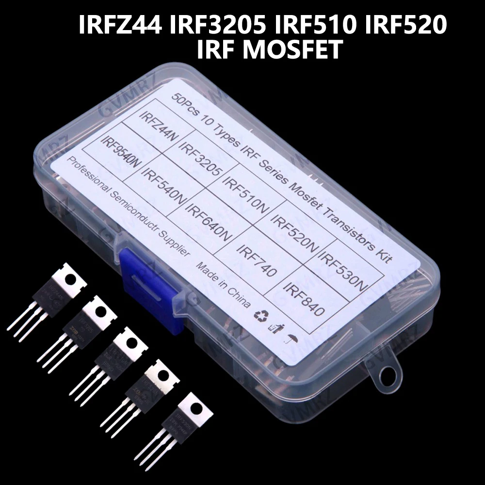 10 Values 50 PCS IRF510 IRF520 IRF MOSFET IRFZ44 IRF3205 packaged in through-hole TO-220
