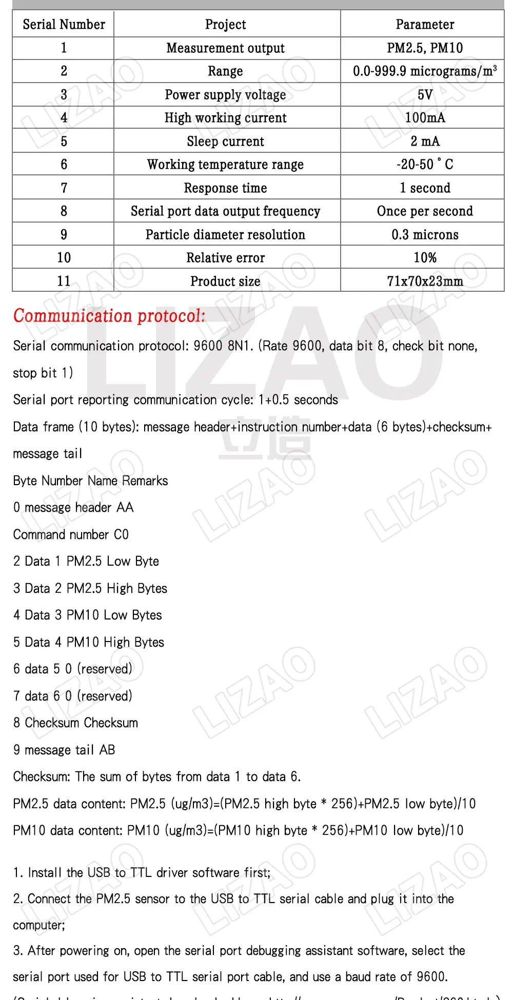 LIZAO SDS011 High Precision Laser PM2.5 Sensor Module Digital UART Output Air Quality Particle Detector
