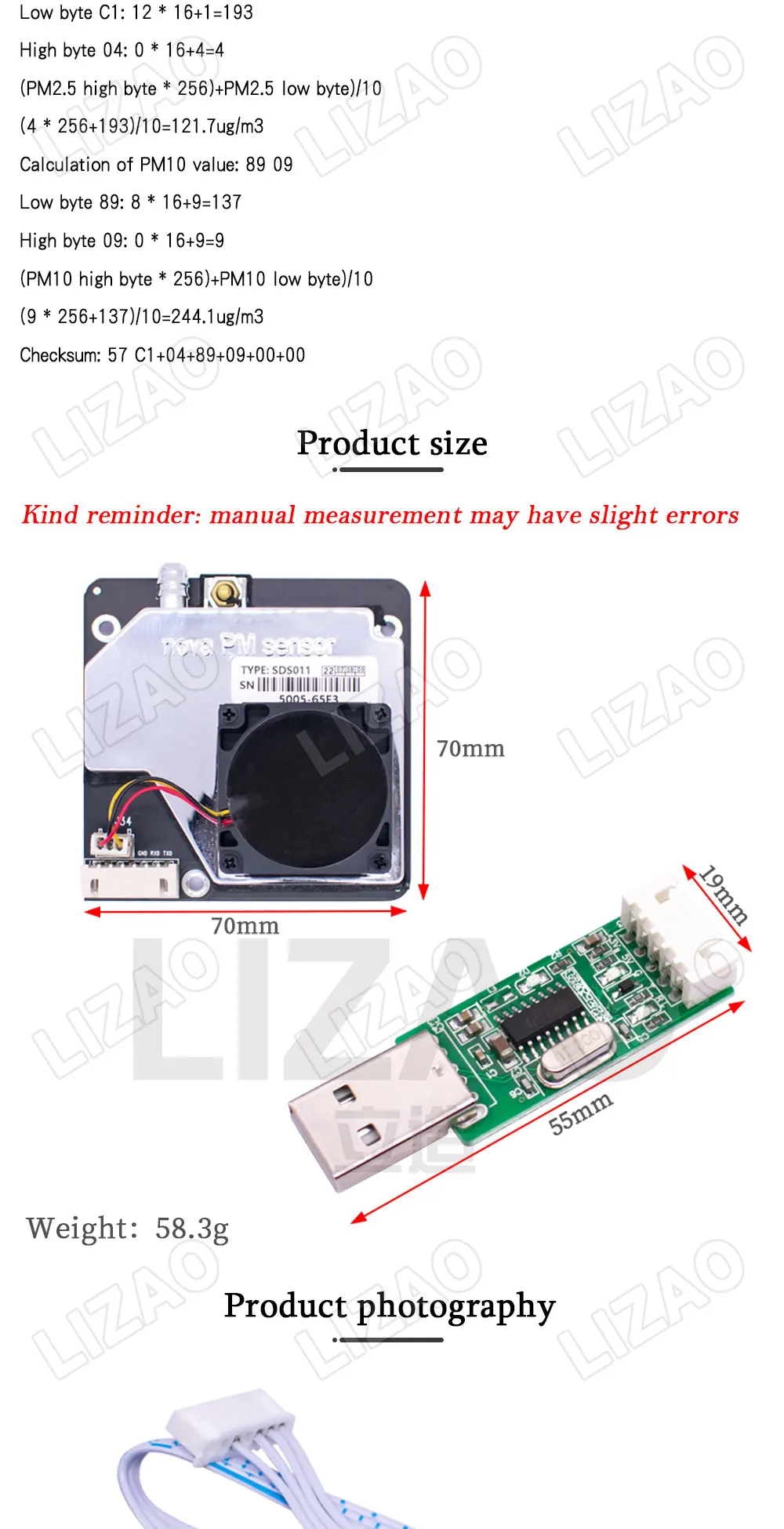 LIZAO SDS011 High Precision Laser PM2.5 Sensor Module Digital UART Output Air Quality Particle Detector