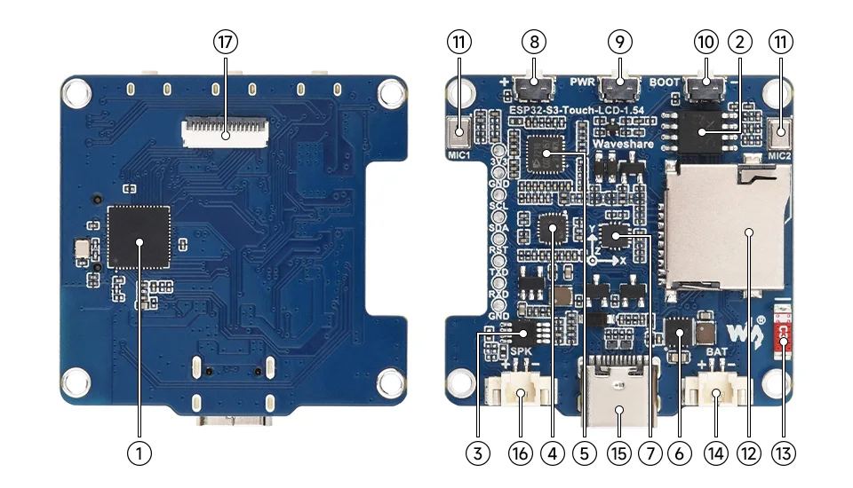 Waveshare ESP32-S3 1.54inch LCD Display Development Board,240×240 Resolution, 262K Color,Supports Dual Microphones,2.4GHz Wi-Fi