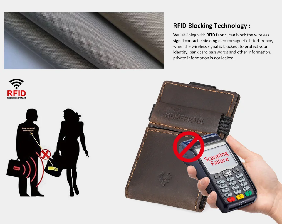 HUMERPAUL Slim RFID Card Holder Wallet for Men Genuine Leather Ultra-thin Money Purse Portable Business ID Banknote Bags