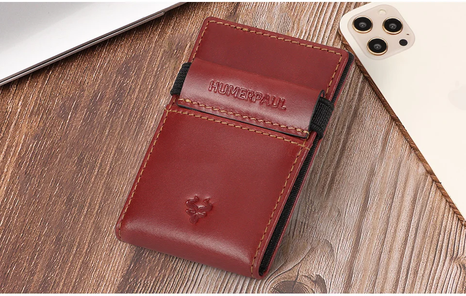 HUMERPAUL Slim RFID Card Holder Wallet for Men Genuine Leather Ultra-thin Money Purse Portable Business ID Banknote Bags