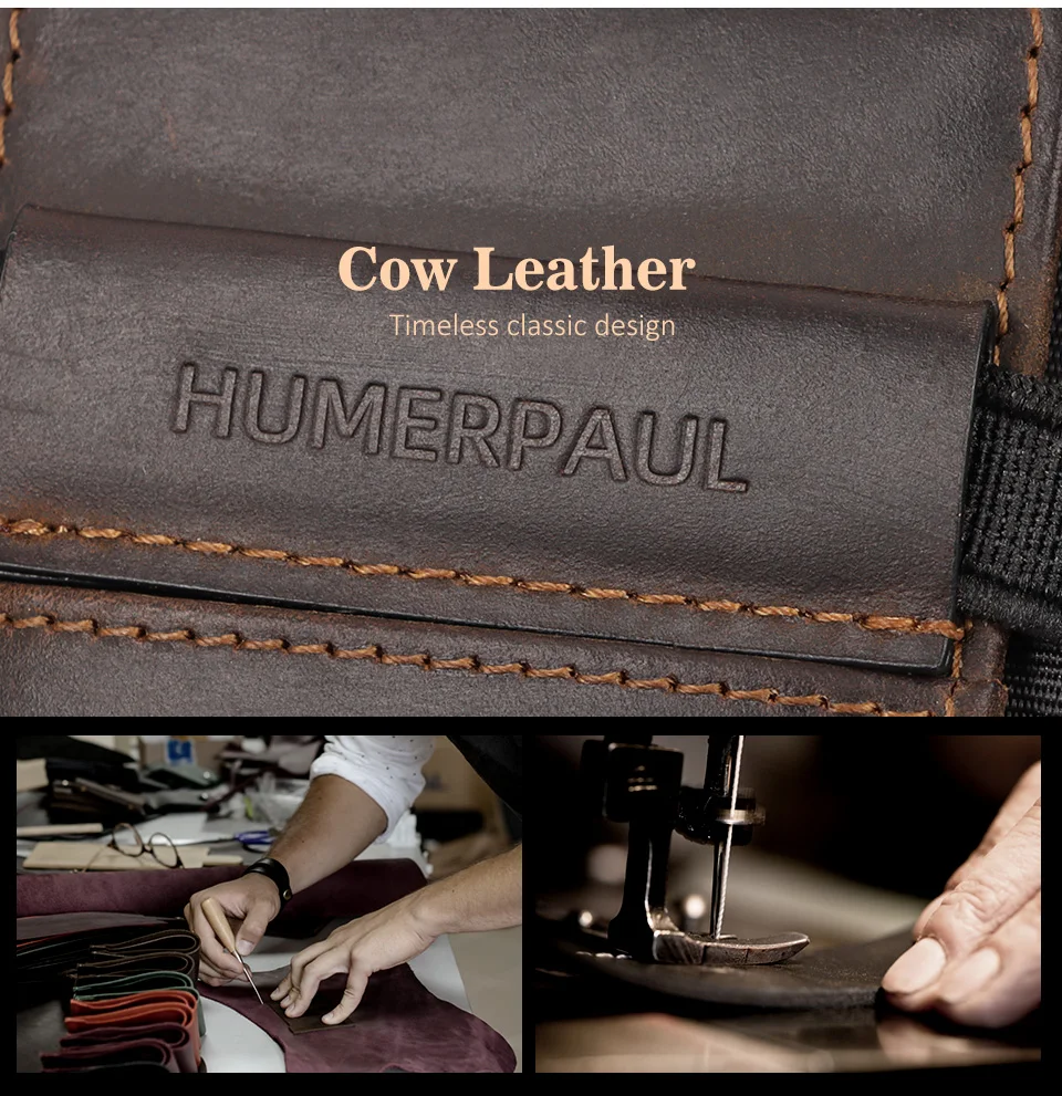 HUMERPAUL Slim RFID Card Holder Wallet for Men Genuine Leather Ultra-thin Money Purse Portable Business ID Banknote Bags