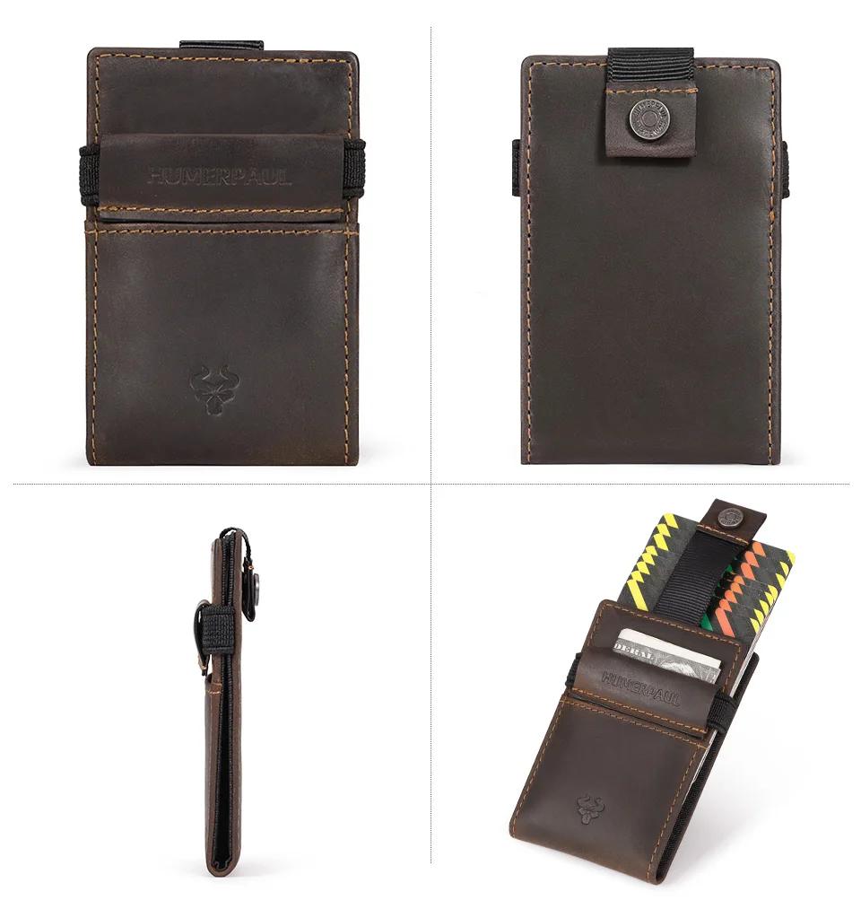 HUMERPAUL Slim RFID Card Holder Wallet for Men Genuine Leather Ultra-thin Money Purse Portable Business ID Banknote Bags