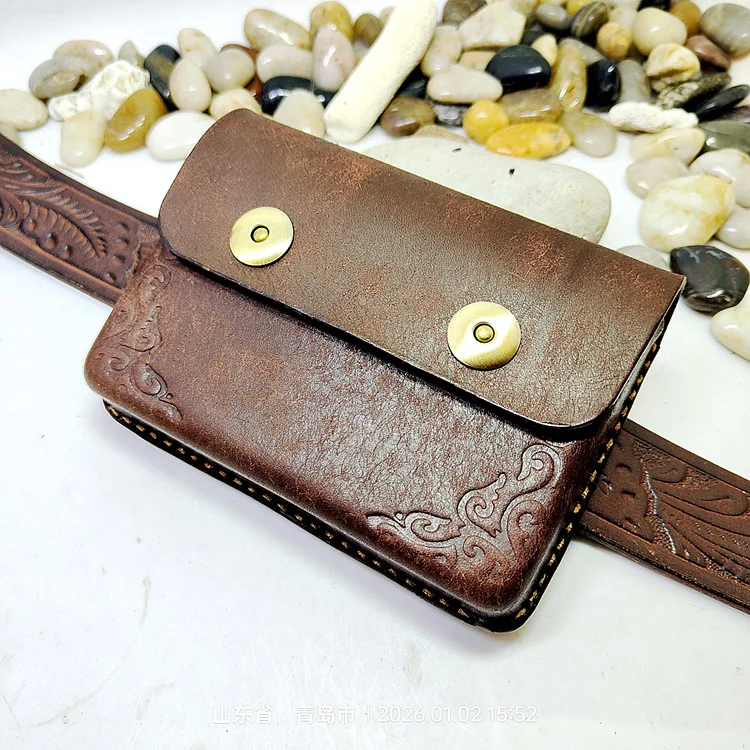 Blongk Hand-made Waist Bag ID Credit Card Holder Case Purse Pouch Genuine Leather Belt Pack Men Women DFD-K