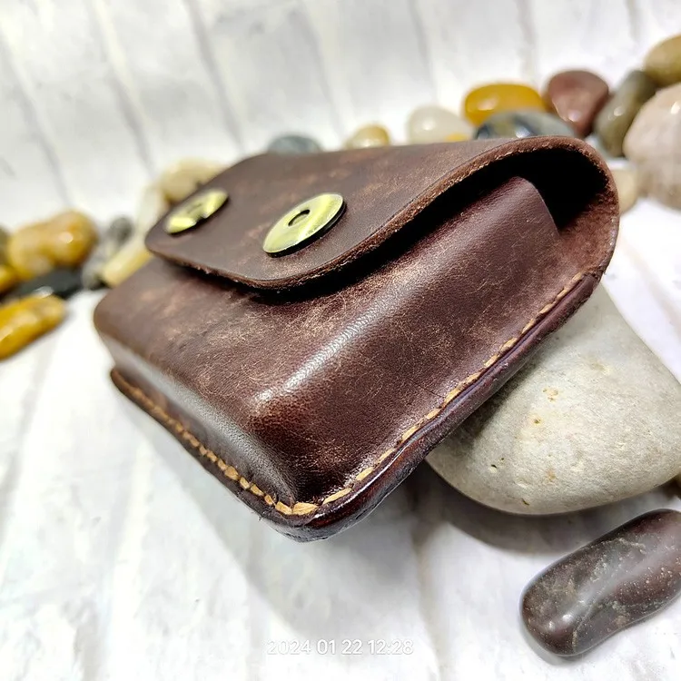 Blongk Hand-made Waist Bag ID Credit Card Holder Case Purse Pouch Genuine Leather Belt Pack Men Women DFD-K