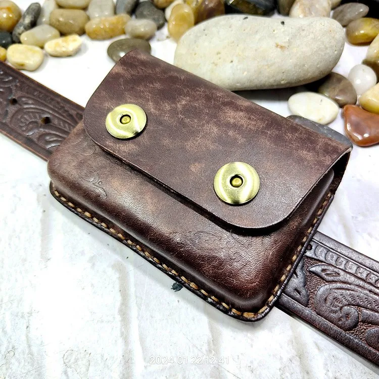 Blongk Hand-made Waist Bag ID Credit Card Holder Case Purse Pouch Genuine Leather Belt Pack Men Women DFD-K
