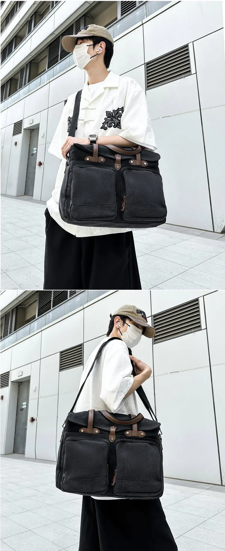 Large Capacity Briefcases Men Travel Bags Canvas Weekend Shoulder Bags Multifunctional Messenger Tote Bags With Long Strape