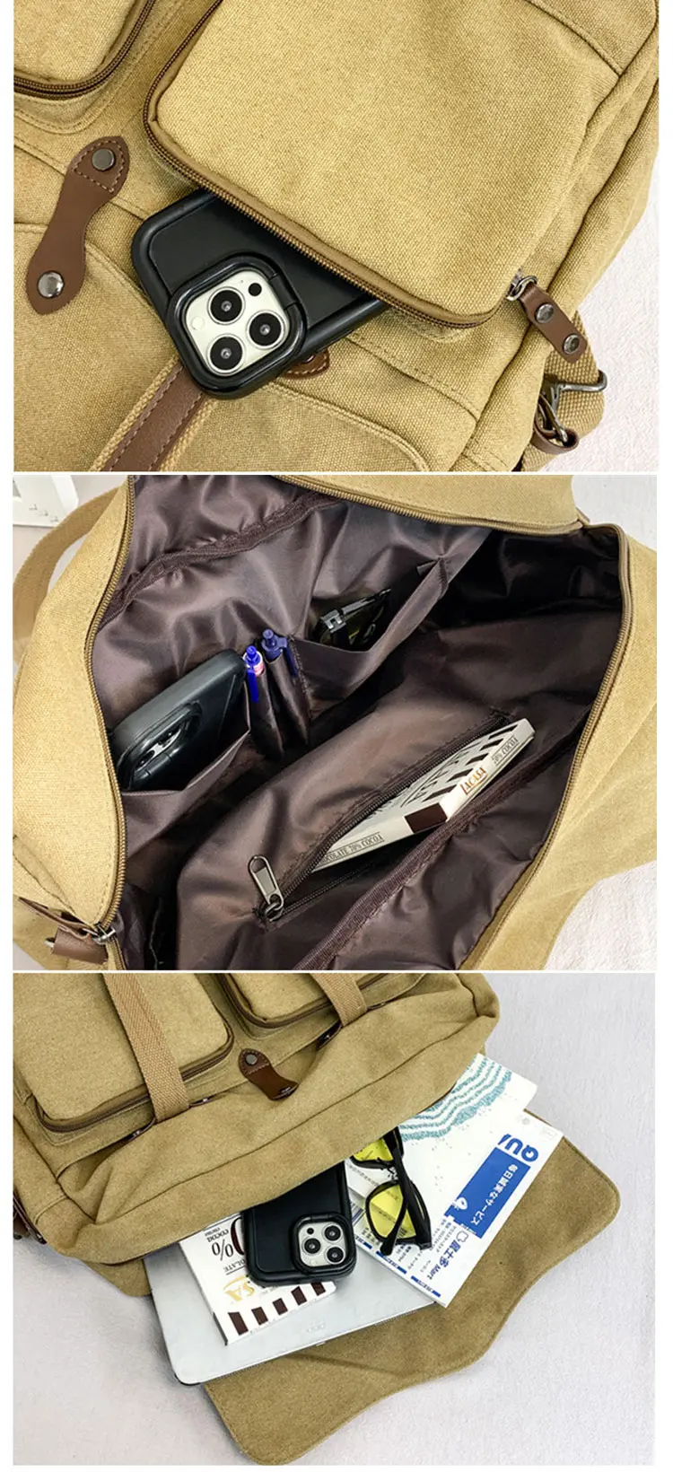 Large Capacity Briefcases Men Travel Bags Canvas Weekend Shoulder Bags Multifunctional Messenger Tote Bags With Long Strape