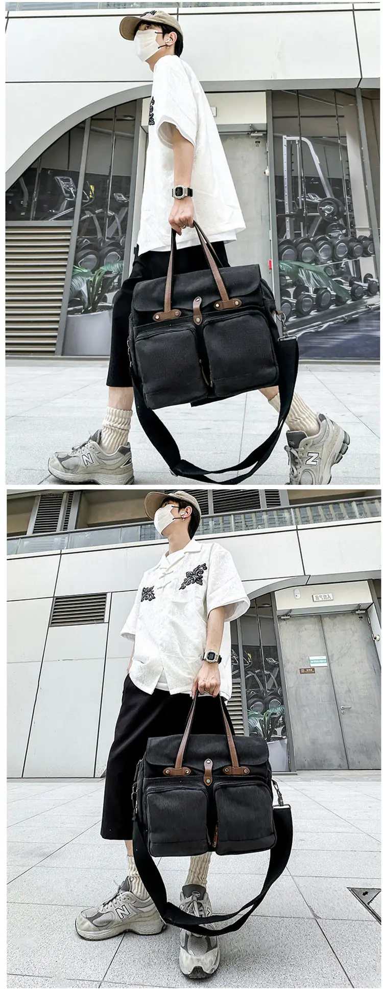 Large Capacity Briefcases Men Travel Bags Canvas Weekend Shoulder Bags Multifunctional Messenger Tote Bags With Long Strape