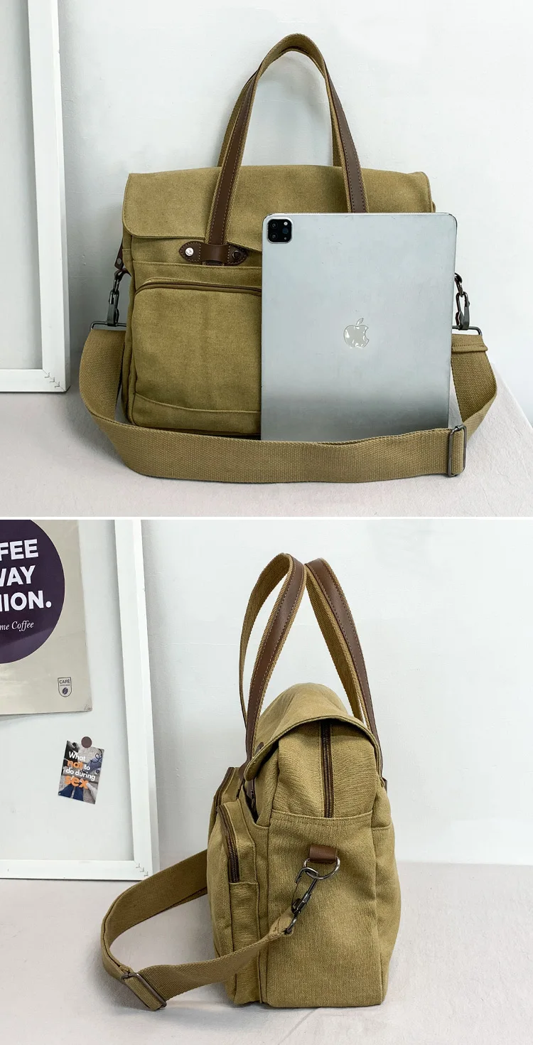 Large Capacity Briefcases Men Travel Bags Canvas Weekend Shoulder Bags Multifunctional Messenger Tote Bags With Long Strape