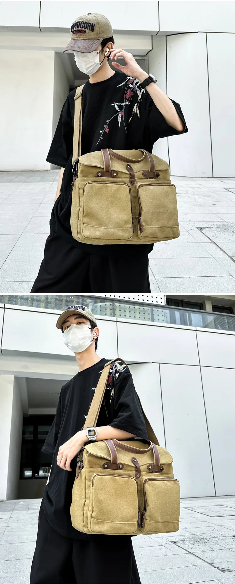 Large Capacity Briefcases Men Travel Bags Canvas Weekend Shoulder Bags Multifunctional Messenger Tote Bags With Long Strape