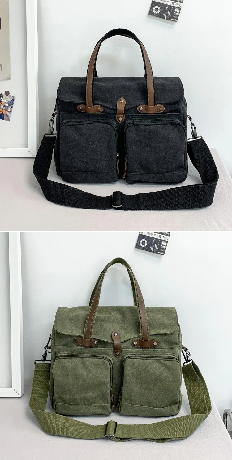 Large Capacity Briefcases Men Travel Bags Canvas Weekend Shoulder Bags Multifunctional Messenger Tote Bags With Long Strape
