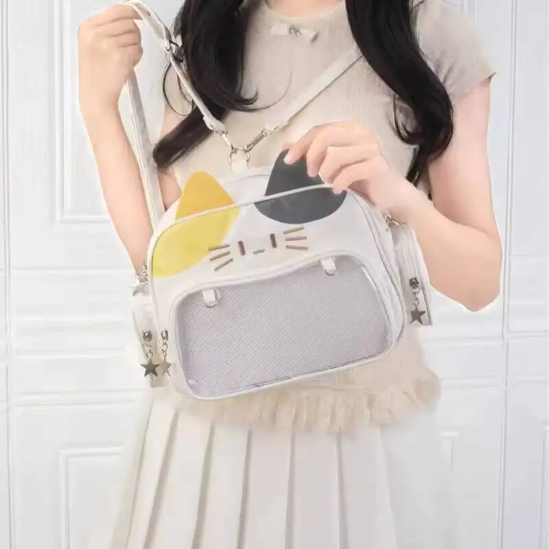 Y2K Korean Japan Kawaii Cat Ita Bag PU Cute Girls Transparent Pocket Aesthetic Shoulder Crossbody Bags Women's Fashion Backpacks