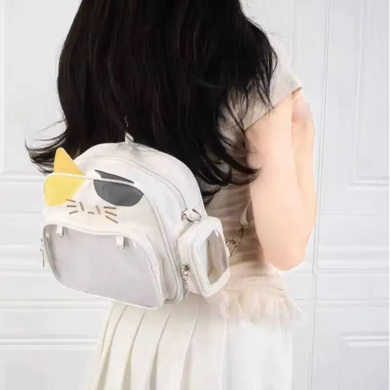 Y2K Korean Japan Kawaii Cat Ita Bag PU Cute Girls Transparent Pocket Aesthetic Shoulder Crossbody Bags Women's Fashion Backpacks