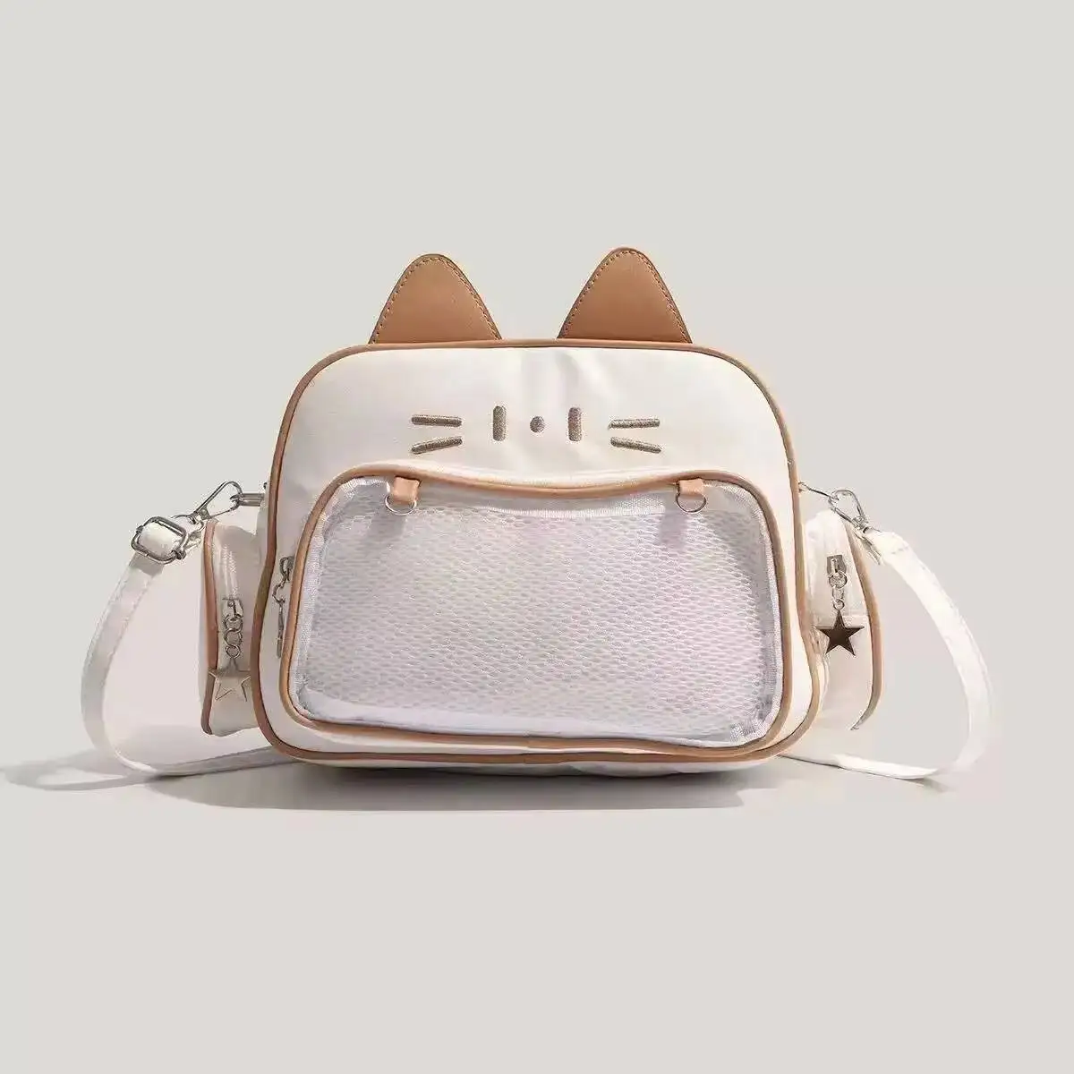 Y2K Korean Japan Kawaii Cat Ita Bag PU Cute Girls Transparent Pocket Aesthetic Shoulder Crossbody Bags Women's Fashion Backpacks