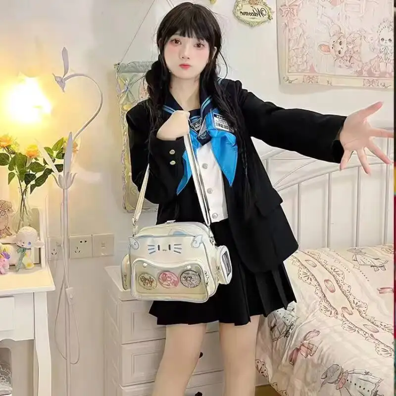 Y2K Korean Japan Kawaii Cat Ita Bag PU Cute Girls Transparent Pocket Aesthetic Shoulder Crossbody Bags Women's Fashion Backpacks