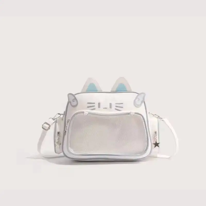 Y2K Korean Japan Kawaii Cat Ita Bag PU Cute Girls Transparent Pocket Aesthetic Shoulder Crossbody Bags Women's Fashion Backpacks