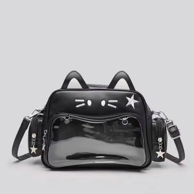 Y2K Korean Japan Kawaii Cat Ita Bag PU Cute Girls Transparent Pocket Aesthetic Shoulder Crossbody Bags Women's Fashion Backpacks