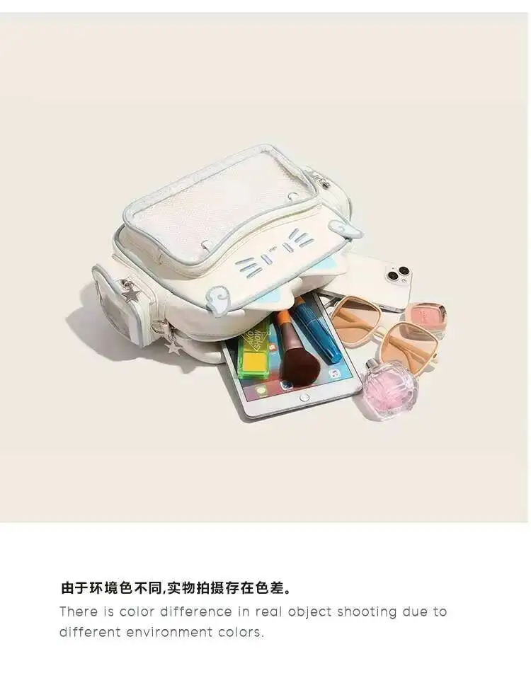 Y2K Korean Japan Kawaii Cat Ita Bag PU Cute Girls Transparent Pocket Aesthetic Shoulder Crossbody Bags Women's Fashion Backpacks