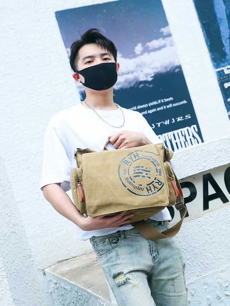 Large Capacity Briefcases Men Travel Bags Canvas Printed Weekend Shoulder Bags Multifunctional Messenger Flap Bags