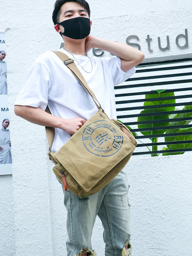 Large Capacity Briefcases Men Travel Bags Canvas Printed Weekend Shoulder Bags Multifunctional Messenger Flap Bags