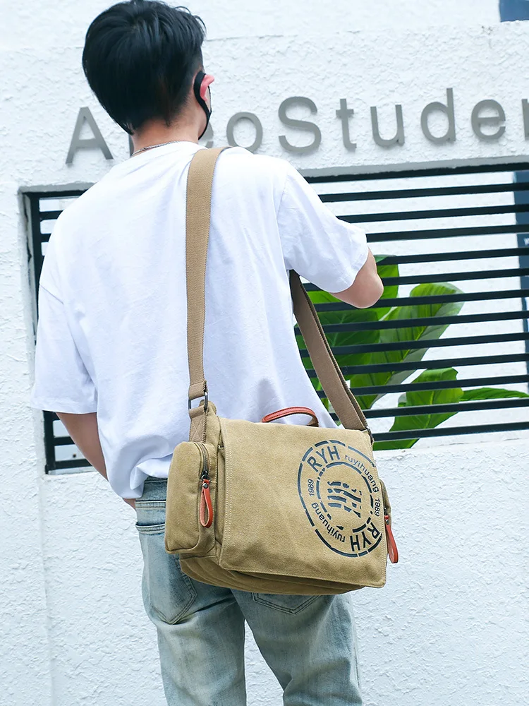 Large Capacity Briefcases Men Travel Bags Canvas Printed Weekend Shoulder Bags Multifunctional Messenger Flap Bags