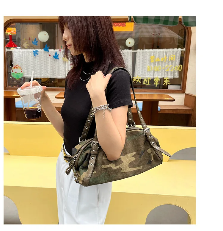 Brand Design Camouflage Women Handbags Large Capacity Canvas Shoulder Bag Commuting Ladies Travel Female Armpit Bag