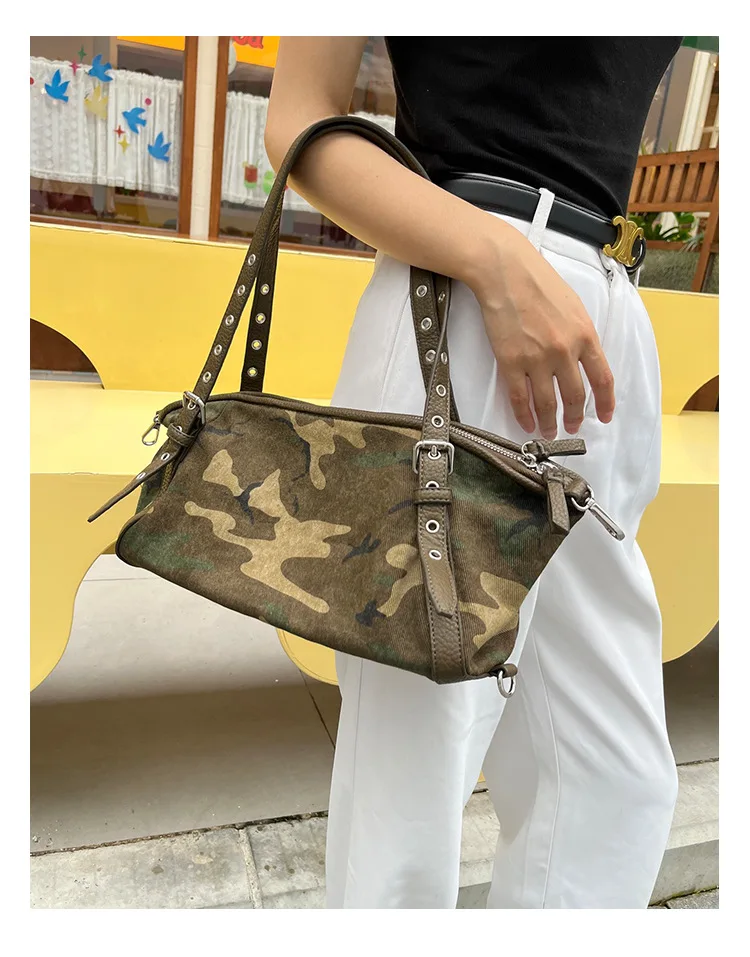 Brand Design Camouflage Women Handbags Large Capacity Canvas Shoulder Bag Commuting Ladies Travel Female Armpit Bag