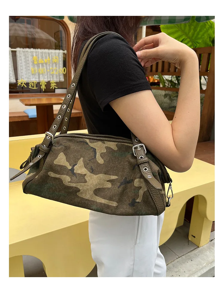 Brand Design Camouflage Women Handbags Large Capacity Canvas Shoulder Bag Commuting Ladies Travel Female Armpit Bag