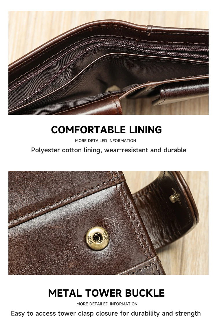 WESTAL Leather Men's Wallet Premium Oil Wax Leather Rfid Men's Cowhide Buckle Wallet Gift Anti-theft Brush