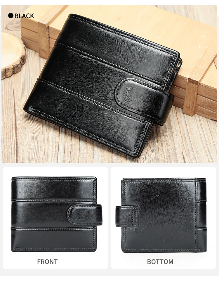 WESTAL Leather Men's Wallet Premium Oil Wax Leather Rfid Men's Cowhide Buckle Wallet Gift Anti-theft Brush