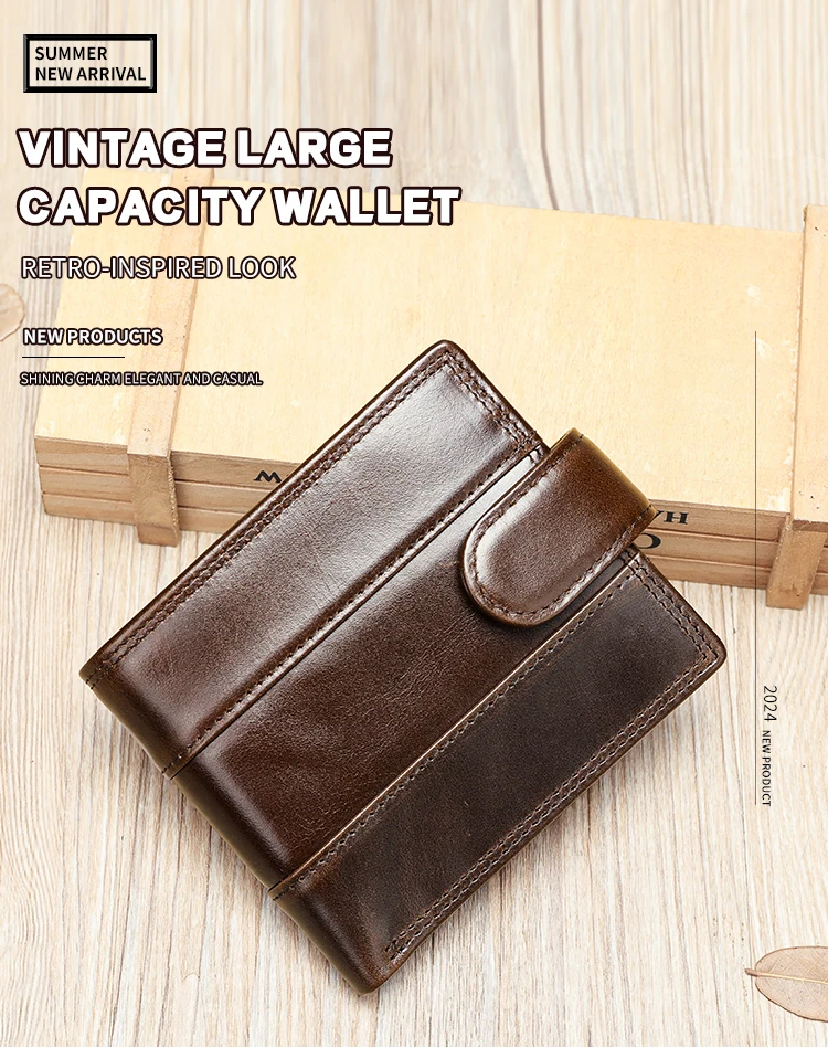 WESTAL Leather Men's Wallet Premium Oil Wax Leather Rfid Men's Cowhide Buckle Wallet Gift Anti-theft Brush