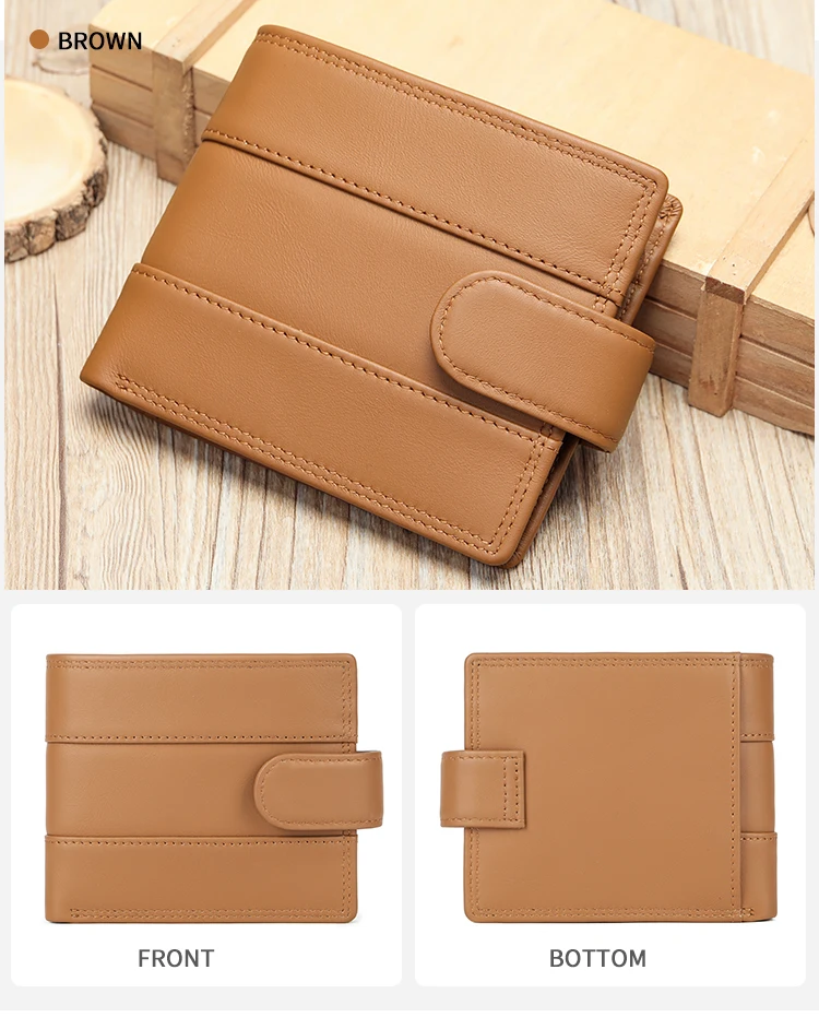 WESTAL Leather Men's Wallet Premium Oil Wax Leather Rfid Men's Cowhide Buckle Wallet Gift Anti-theft Brush