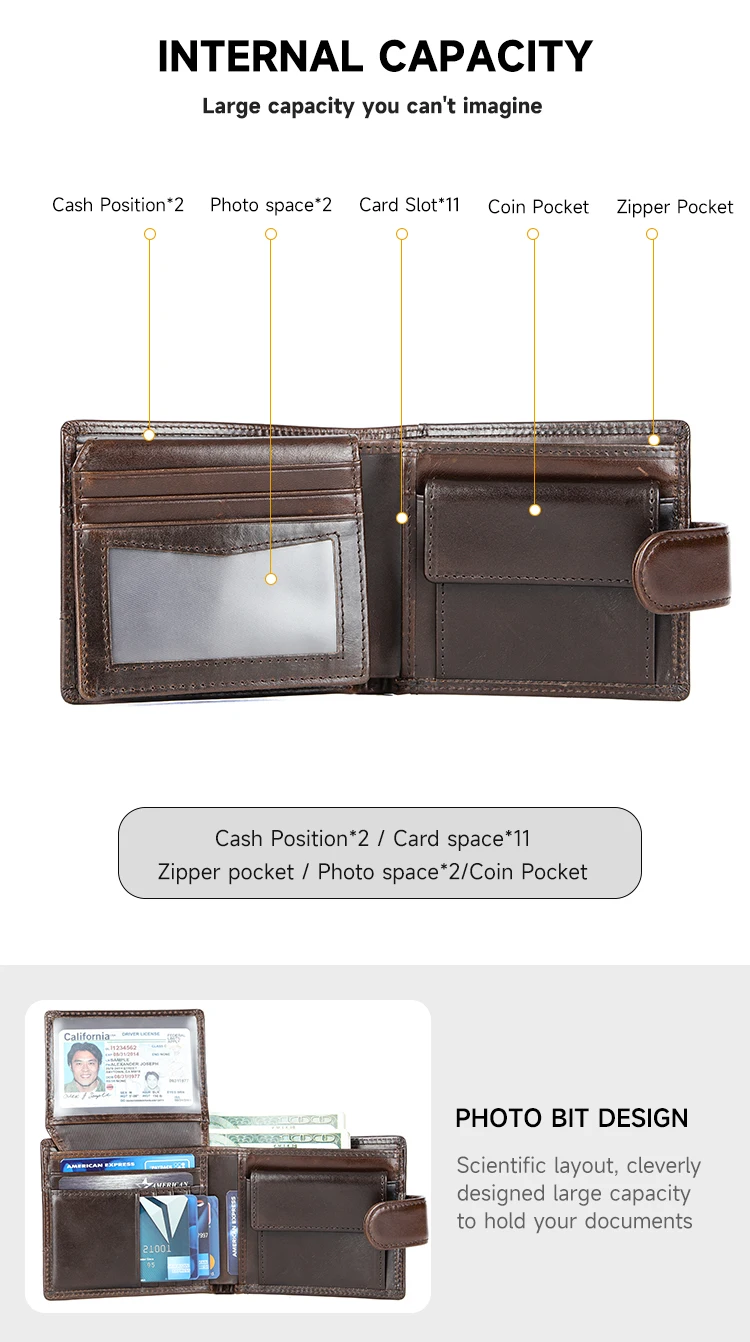 WESTAL Leather Men's Wallet Premium Oil Wax Leather Rfid Men's Cowhide Buckle Wallet Gift Anti-theft Brush