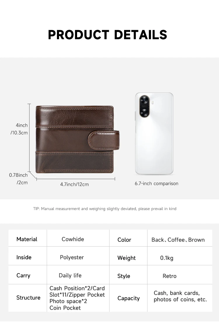 WESTAL Leather Men's Wallet Premium Oil Wax Leather Rfid Men's Cowhide Buckle Wallet Gift Anti-theft Brush